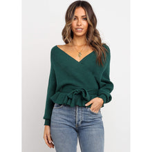 Load image into Gallery viewer, V-neck Lace Open Back Sweater