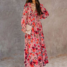Load image into Gallery viewer, Long Sleeve V-Neck Floarl Print Dress