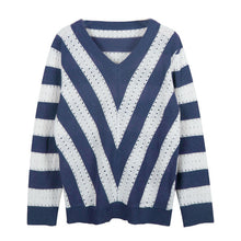 Load image into Gallery viewer, Solid Color V-neck Striped Stitching Sweater
