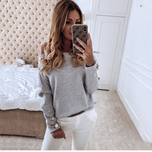 Load image into Gallery viewer, Solid Color One-Shoulder Long-sleeved Top