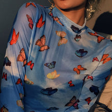 Load image into Gallery viewer, Mesh Butterfly Print Long Sleeve Top