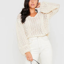 Load image into Gallery viewer, Solid Color V-neck Cutout Sweater