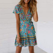 Load image into Gallery viewer, Bohemian Flora Print Pleated Vacation Dress