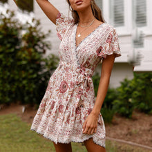 Load image into Gallery viewer, Bohemian Flora Print Pleated Vacation Dress