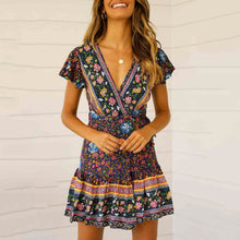 Load image into Gallery viewer, Bohemian Flora Print Pleated Vacation Dress