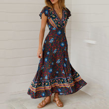 Load image into Gallery viewer, Bohemian V-Neck Floral Printed Vacation Dress