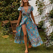 Load image into Gallery viewer, Bohemian V-Neck Floral Printed Vacation Dress