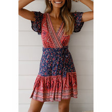 Load image into Gallery viewer, Short Sleeve Floral Printed Bohemian Dress