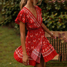 Load image into Gallery viewer, Short Sleeve Floral Printed Bohemian Dress