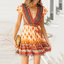 Load image into Gallery viewer, Short Sleeve Floral Printed Bohemian Dress