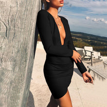 Load image into Gallery viewer, Sexy Deep V-Neck Long Sleeve Party Mini Dress