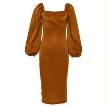 Load image into Gallery viewer, Mid-Length V-Neck Puff Sleeve Bodycon Dress