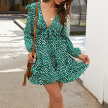 Load image into Gallery viewer, V-Neck Bohemian Floral Mini Dress