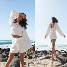 Load image into Gallery viewer, Knit Long Sleeve Lace-up Shorts Loungewear