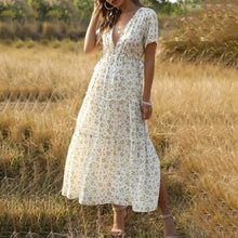 Load image into Gallery viewer, Elegnat V-Neck Short Sleeve Floral Printed Maxi Dress