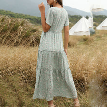 Load image into Gallery viewer, Elegnat V-Neck Short Sleeve Floral Printed Maxi Dress