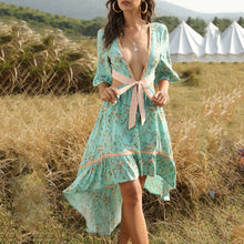 Load image into Gallery viewer, Vintage Floral Printed Bohemian Irregular Maxi Dress