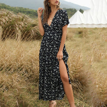 Load image into Gallery viewer, Elegnat V-Neck Short Sleeve Floral Printed Maxi Dress