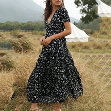 Load image into Gallery viewer, Elegnat V-Neck Short Sleeve Floral Printed Maxi Dress