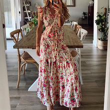 Load image into Gallery viewer, Floral Print V-Neck Design Vaction Dress
