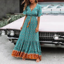 Load image into Gallery viewer, V Neck Beach Holiday Printed Maxi Dress