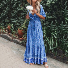 Load image into Gallery viewer, V Neck Beach Holiday Printed Maxi Dress