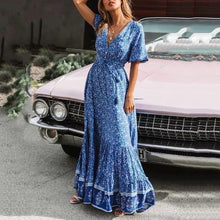 Load image into Gallery viewer, V Neck Beach Holiday Printed Maxi Dress