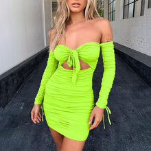 Load image into Gallery viewer, Sexy Wrapped Chest Long Sleeve Tie Pleated Mini Dress