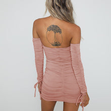 Load image into Gallery viewer, Sexy Wrapped Chest Long Sleeve Tie Pleated Mini Dress