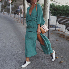 Load image into Gallery viewer, Elegant V-Neck Printed Maxi Dress