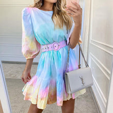 Load image into Gallery viewer, Elegant Tie Dye Ruffle Mini Dress