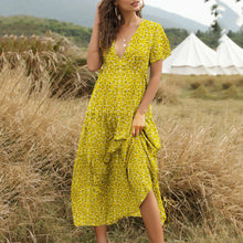 Load image into Gallery viewer, Elegnat V-Neck Short Sleeve Floral Printed Maxi Dress
