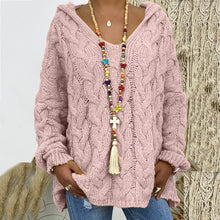 Load image into Gallery viewer, Solid Color Twist Knit Hooded Sweater
