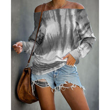 Load image into Gallery viewer, Tie-dye Printed One-shoulder Long Sleeved T-shirt