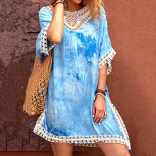 Load image into Gallery viewer, Tie-Dye Lace Contrast Short-Sleeved Mini Dress