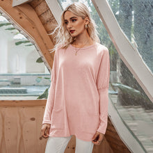 Load image into Gallery viewer, Mid-length Round Neck Knitted T-shirt Top