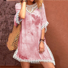 Load image into Gallery viewer, Tie-Dye Lace Contrast Short-Sleeved Mini Dress