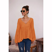 Load image into Gallery viewer, Puff Sleeve Solid Color V-neck Top