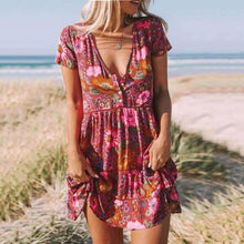Load image into Gallery viewer, V-Neck Floral Printed Boho Mini Dress