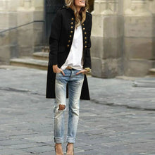 Load image into Gallery viewer, Elegant Solid Color Round Neck Long Sleeve Button Coat