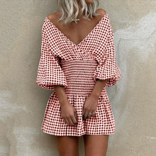 Load image into Gallery viewer, Fashion V-Neck Plaid Mini Dress