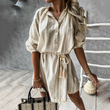 Load image into Gallery viewer, Bohemian Fringed Drawstring Mini Dress