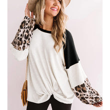 Load image into Gallery viewer, Leopard Stitching Knit Long Sleeve Top