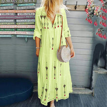 Load image into Gallery viewer, Bohemian Style V-Neck Drawstring Maxi Dress