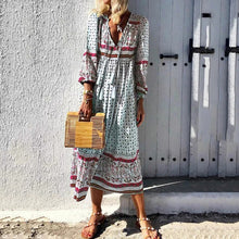 Load image into Gallery viewer, Boho Style V-Neck Printed Maxi Casual Dress