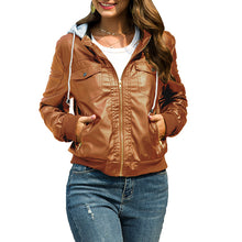 Load image into Gallery viewer, Hooded PU leather jacket