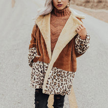 Load image into Gallery viewer, Lapel Thick Plush Stitching Leopard Coat