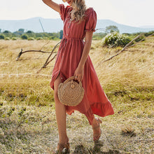 Load image into Gallery viewer, Round Neck Solid Color Single Breasted Maxi Dress