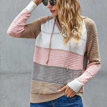 Load image into Gallery viewer, Color Striped Pullover Hooded Sweater