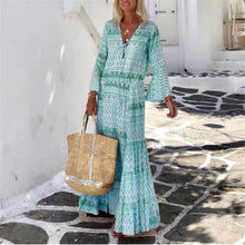 Load image into Gallery viewer, Bohemian Geometric Print V Neck Maxi Dress